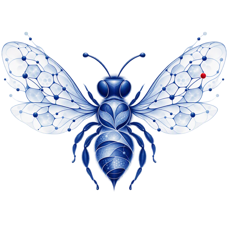 The Bloomsnano bee, its wings drawn as a network of connected nodes